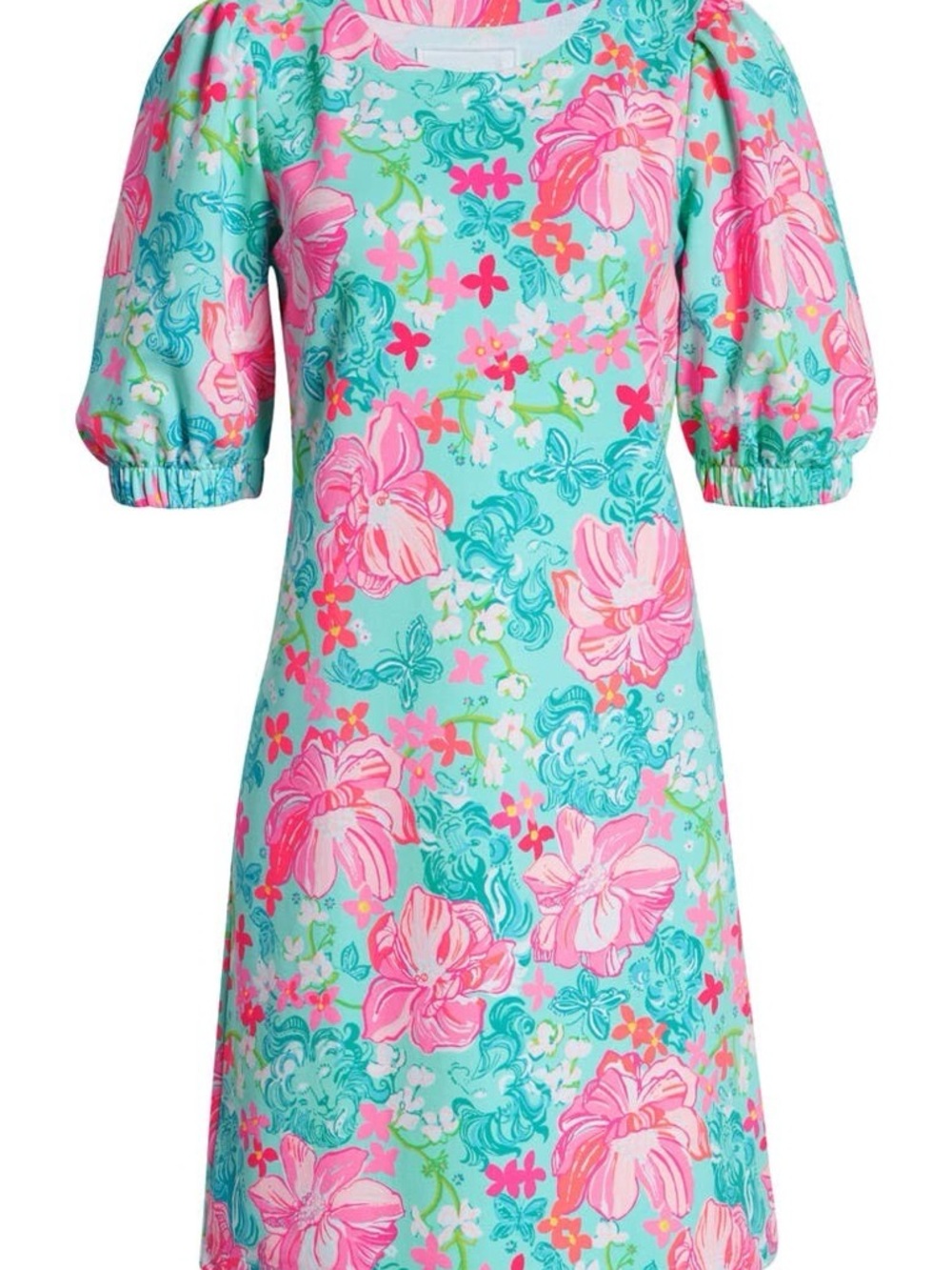 Lilly Pulitzer Aqua Shift Dress with Pink Floral Print